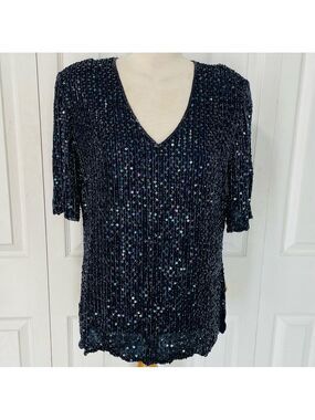 Vintage Frank Usher Beaded Short Sleeve 100% Silk Blouse
